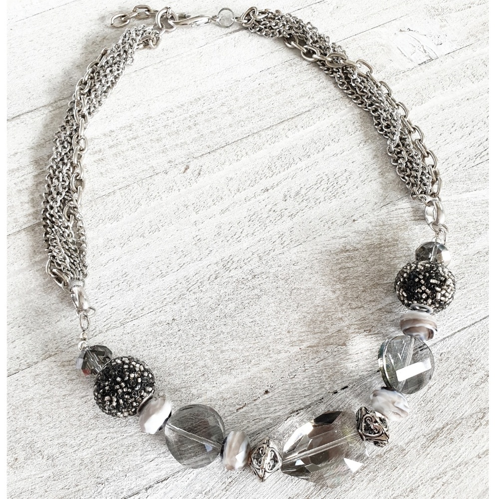 Smokey Grey Crystal Mulbeaded Statement Necklace